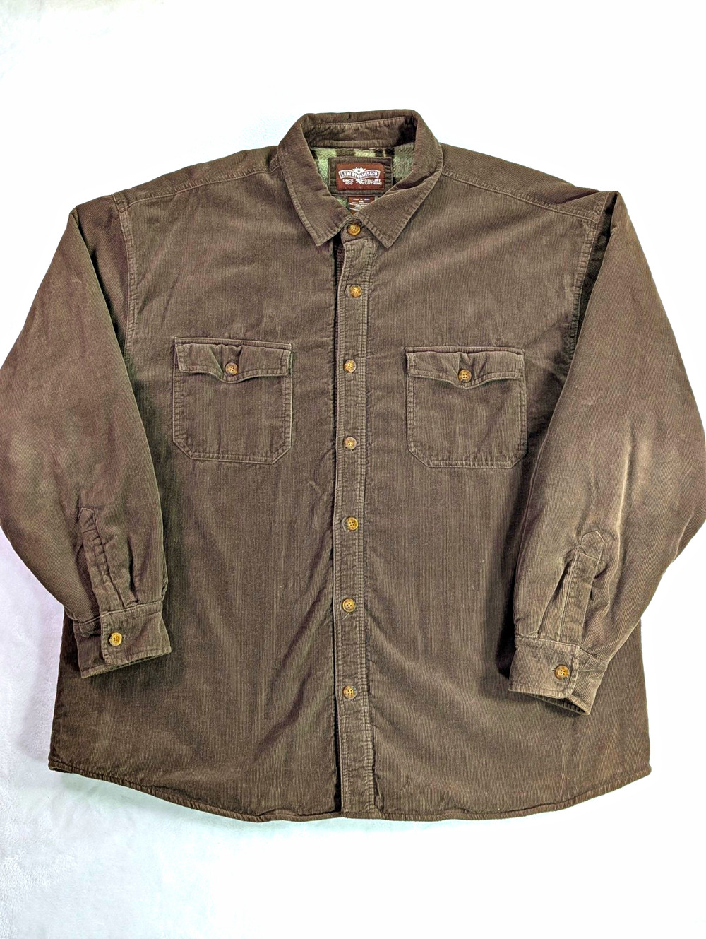 Vintage Levi's Men's Corduroy Shirt Jacket XXL Brown Plaid Fleece Lined Shacket